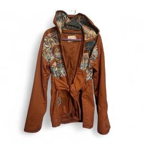 Vintage 70's Mod Maid Twiggy Coat Jacket Size XS Belted Hooded Abstract Color